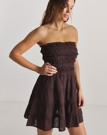 Cotton Bandeau Mini Beach Dress Chocolate