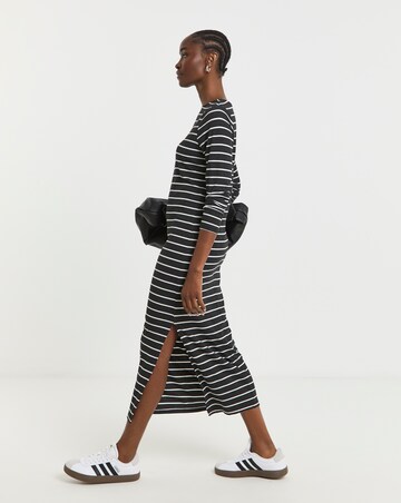 Charcoal Ribbed Stripe Midaxi Column Dress