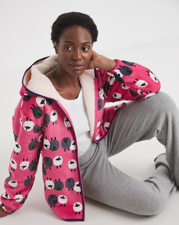 Joe Browns Sheep Print Fleece Zip Up Lounge Cardigan