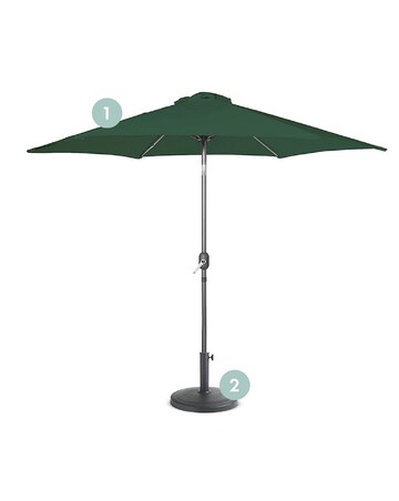 VonHaus Dark Green 2.7m Steel Garden Parasol with 12kg Base