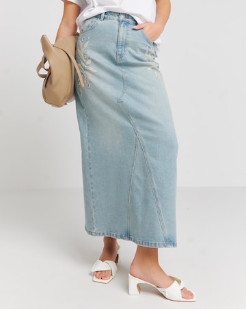 Vintage Wash Western Embroidered Maxi Skirt