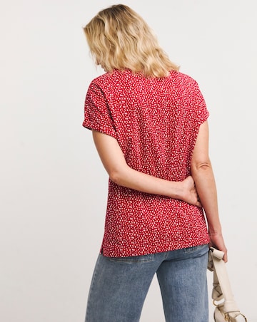 Print V-Neck Short Sleeve Boxy T-Shirt