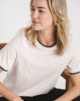 Oatmeal Crew Neck Stitch Detail Boxy T-Shirt