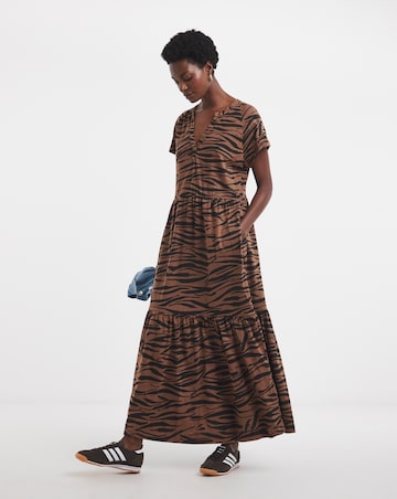 Printed Notch Neck Short Sleeve Smock Dress