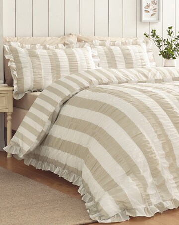 Catherine Lansfield Seersucker Frill Stripe Duvet Cover Set