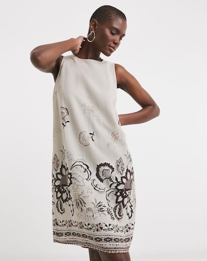 linen mix shift dress product info and reviews Linen-blend Square Neck Tie Strap Mini Shift Dress