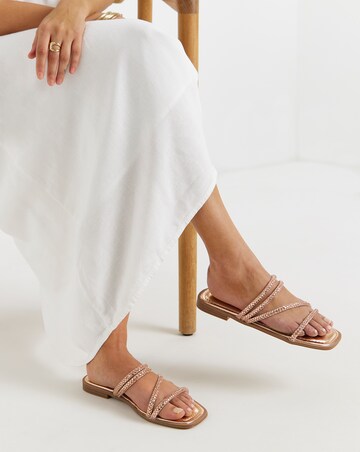 Daffodil Sparkly Asymmetric Flat Mule Sandals - Wide Fit (E)