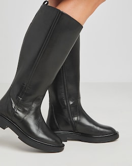 Andy Leather Stretch Knee High Flat Boots - Extra Wide Fit (EEE) & Curvy Calf