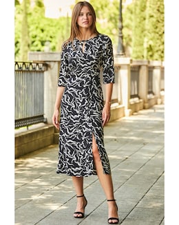 Sosandar Abstract Print Midi Dress with Keyhole Detail