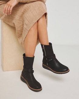 Heavenly Soles Billie Low Wedge Buckle Strap Boot - Extra Wide Fit (EEE)