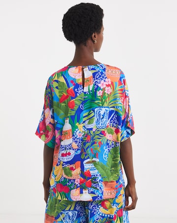 Linen Mix Border Print Boxy Top