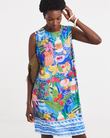 Border Print Sleeveless Shift Dress