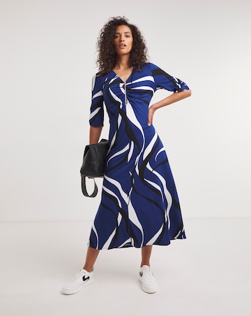 Soft Touch Jersey Rouched Zip Front Midi Dress