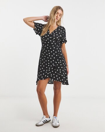 Simply Be Spot Print Crinkle Wrap Front Skater Dress