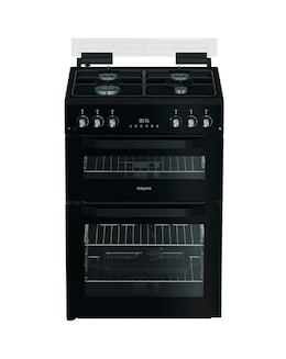 Hotpoint HDG6GDCB1 60cm Gas Double Cooker with Glass Lid - Black + Install