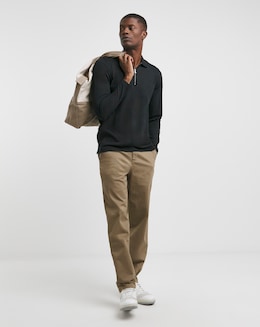Jersey Zip Neck Polo- Black