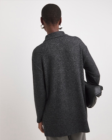 Collared Zip Front Long Sleeve Soft Touch Longline Top