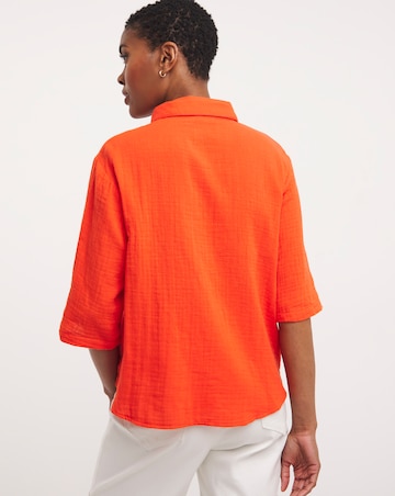 Tomato Cheesecloth Tie Front Shirt