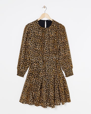 Leopard Print Georgette Belted Skater Dress
