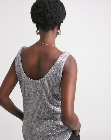 Silver Cowl Neck Sequin Vest