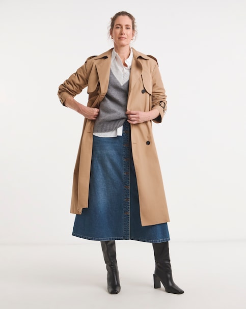 Blue A line Button Through Maxi Skirt