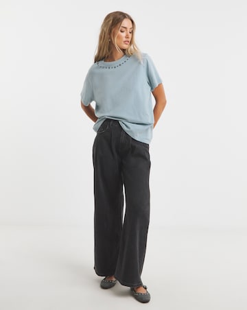 Simply Be Blue Embellished Neckline T-Shirt