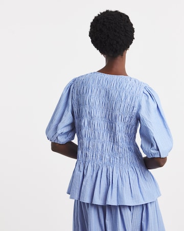 Shirred Peplum Striped Blouse