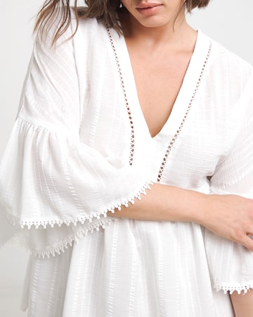 Ivory V Neck Textured Ruffle Smock Blouse