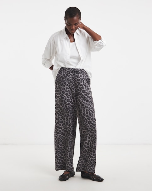 Animal Textured Wide Leg Trousers - Grey