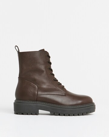 Serena Leather Chunky Lace Up Boots - Extra Wide Fit (EEE)