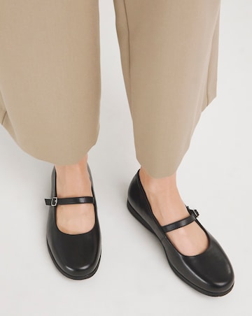 Heavenly Soles Annette Mary Jane Flat Leather Ballerina - Extra Wide Fit (EEE)