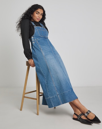 Simply Be Light Mid Blue Denim Dungaree Dress