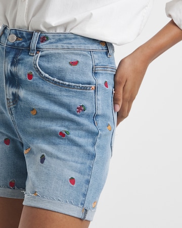 Simply Be Fruit Salad Embroidered Roll Hem Mom Short