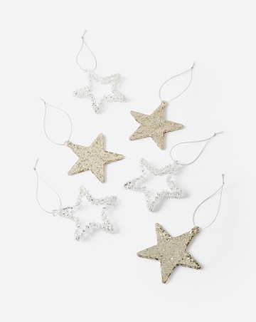 Set of 6 Gold Glittered Glass Star Tree Decorations