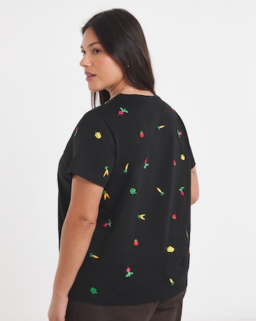Black Ditsy Vegetables Embroidered Tee