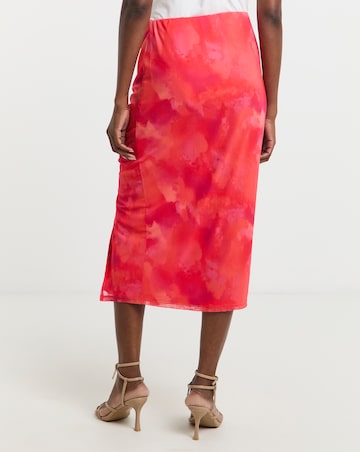 Simply Be Pink Tie Dye Mesh Overlay Ruched Side Midi Skirt