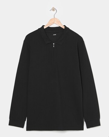 Long Sleeve Textured Jersey Polo- Black
