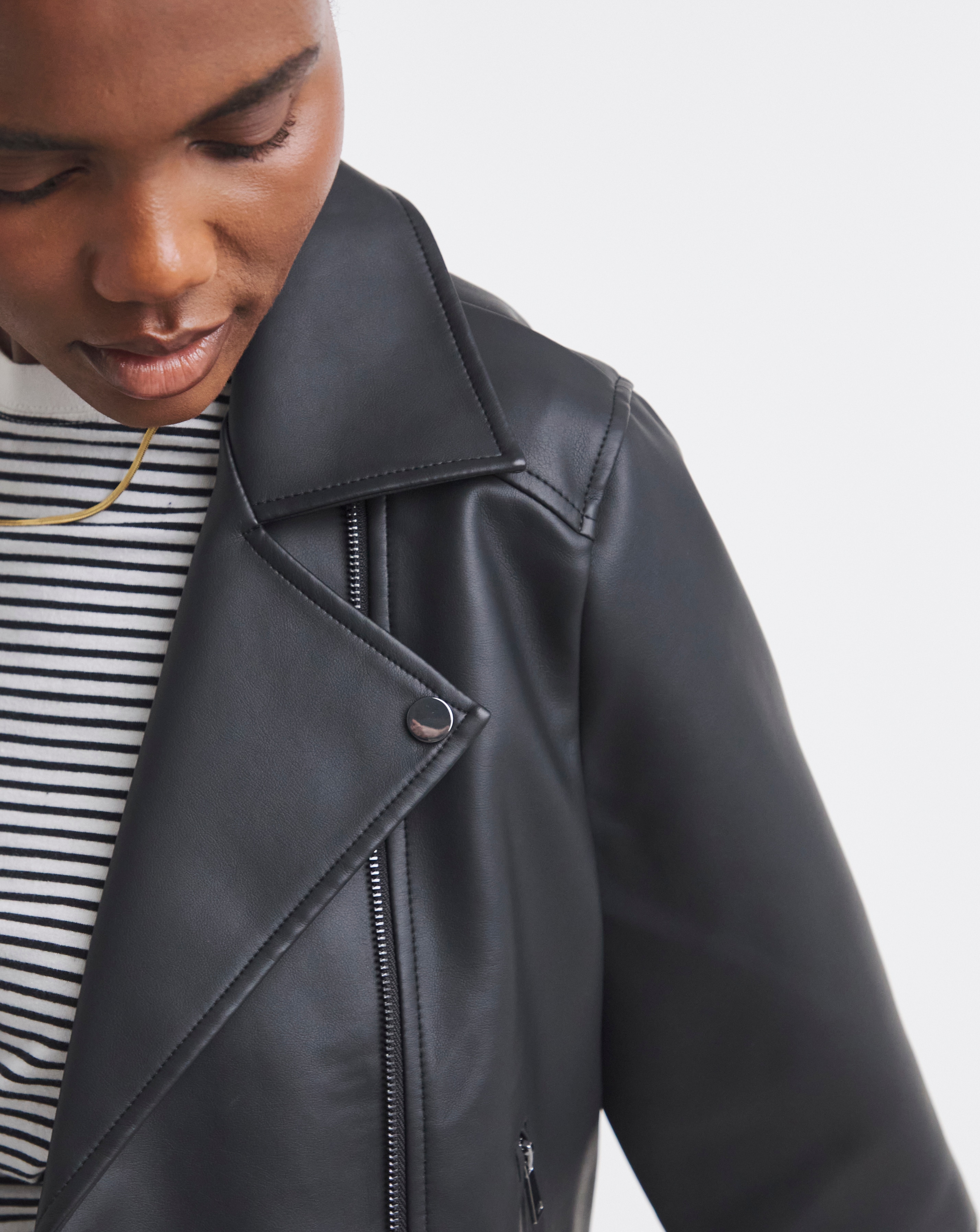 Black Faux Leather Relaxed Biker Jacket | Ambrose Wilson