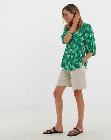 Crinkle V Neck Puff Sleeve Top