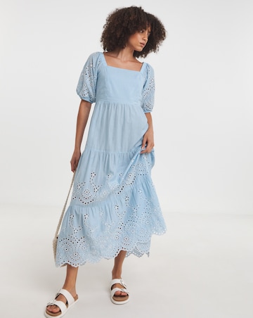 Broderie Tiered Dress With Puff Sleeves