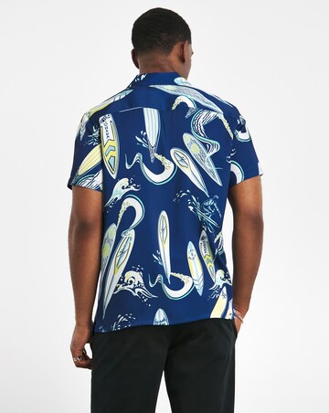 Surf Board Print Short Sleeve Cuban Collar Shirt