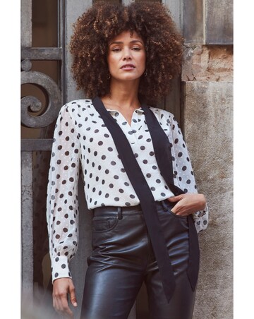 Sosandar Contrast Neck Polka Shirt