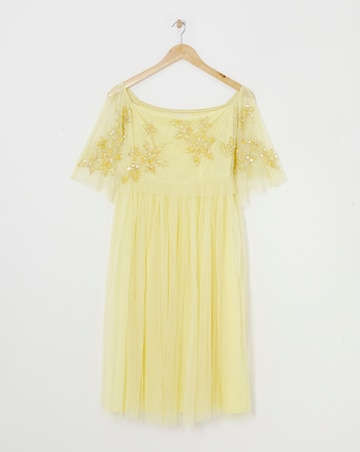 Maya Curve Bardot Floral Sequin Embroidered Tulle Midi Dress