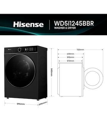 Hisense KitchenFit 5i Series WD5I1245BBR 12kg/8kg Washer Dryer - Black