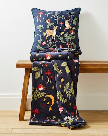 Woodland Animals Fleece Throw - Navy