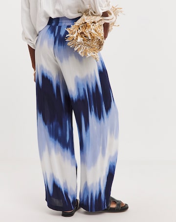 Blue Tie Dye Crinkle Shirred Waist Wide Leg Trousers