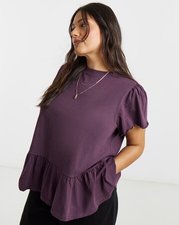 Blackcurrant Ruffle Sleeve Peplum Tee