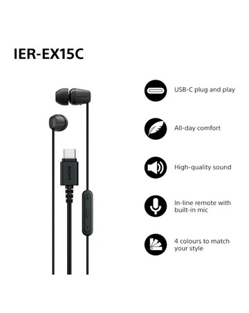 SONY IER-EX15C USB-C Wired Earphones - Black