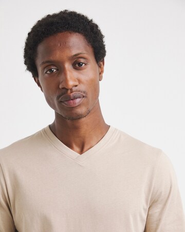 Pure Cotton V Neck T-Shirt Long Length-Stone