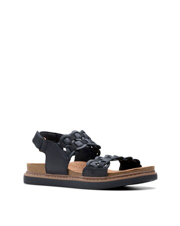 Clarks Black Leather Arwell Glide Sandals - Wide Fit (E)